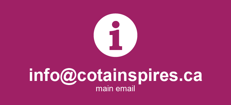 Info icon with Cotas main contact email info@cotainspires.ca
