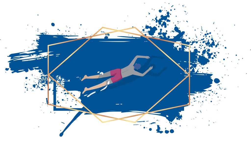 Framed graphic of a man in a swimming underwater